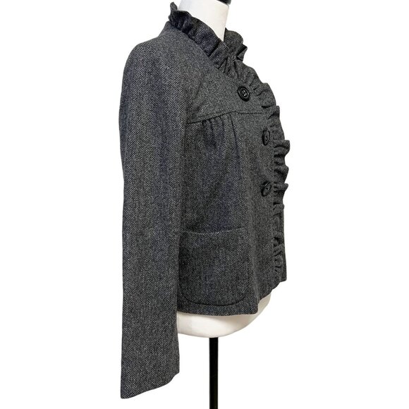 J.Crew Vintage Tweed Ruffle Wool Blazer Button Up Jacket Herringbone Lined 8 - Picture 7 of 12